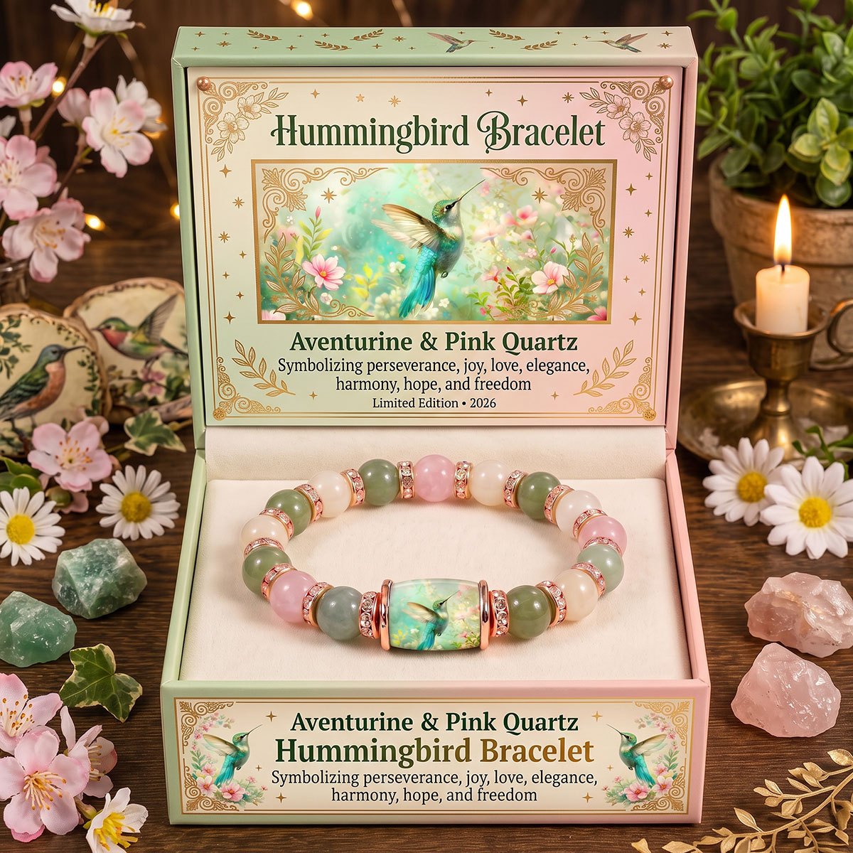 TEMU Hummingbird Natural Aventurine 8mm Beaded Bracelet For Women Men, Stretch Natural Stone Bracelet, Birthday Holiday Jewelry ( Without Box)