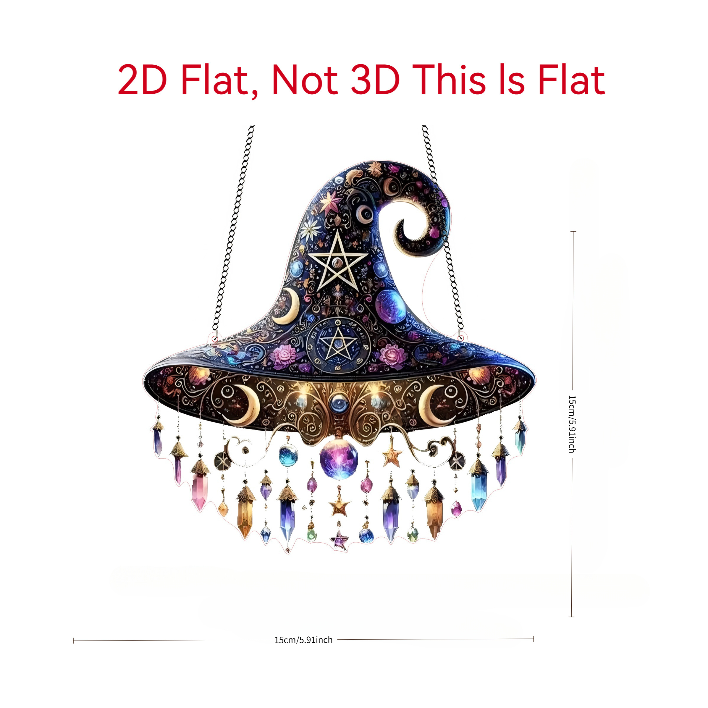 Image of 2d Flat, Magic Wizard Hat Sun Catcher - And Purple With Stars, Moon, And Acrylic Embellishments - Perfect For Halloween, Birthdays, And Room Decor - Festive Wall Hanging For Ladies, Gents, And