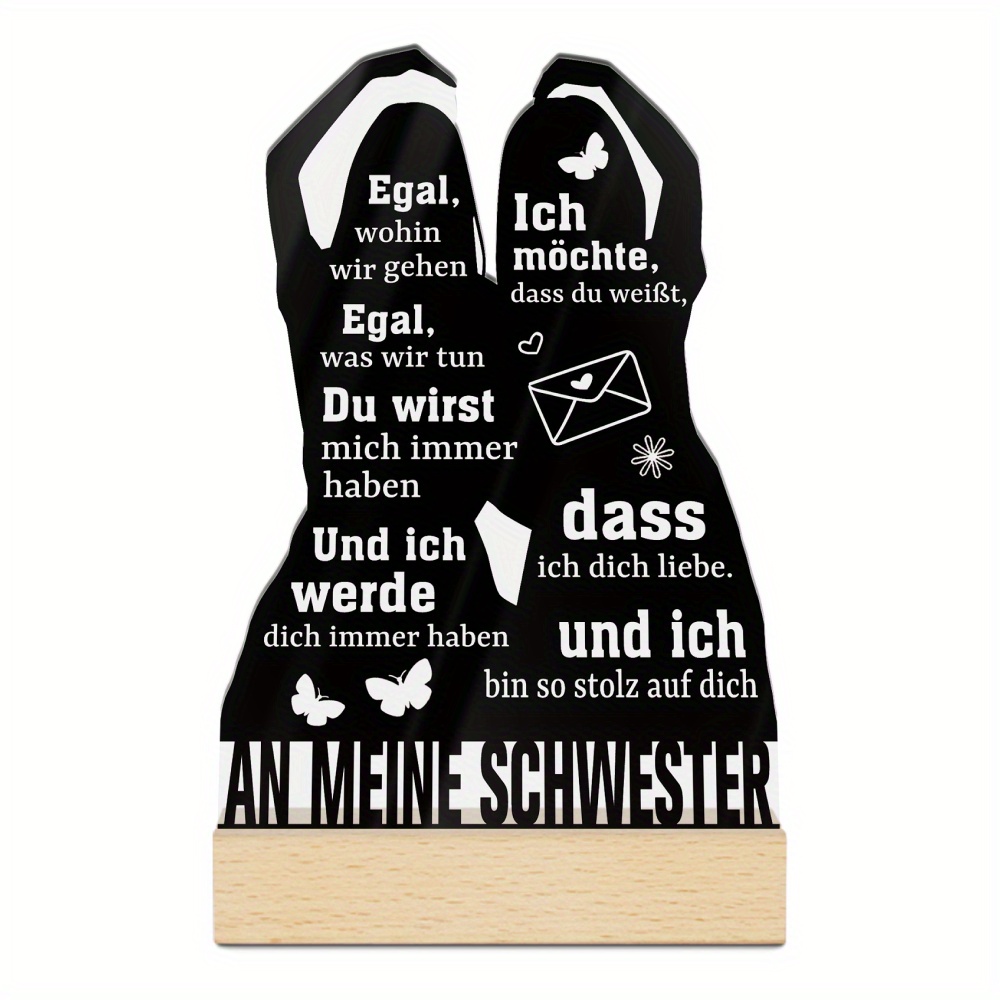 Image of 2d Flat 1pc German Acrylic Sign With Wooden Base Table Decor, To My Sister Where Will Have Me, Desktop Decoration For Home Room, Gift For Sister
