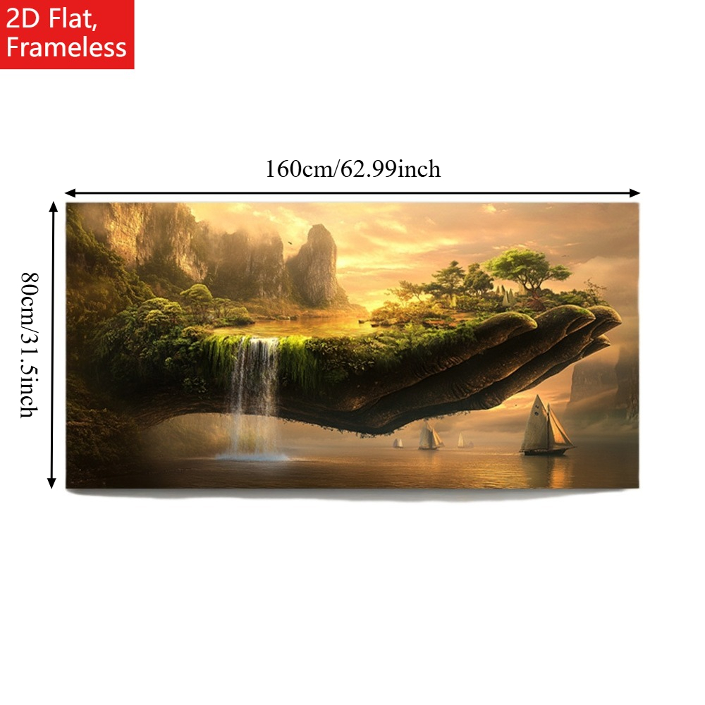TEMU 2d Flat, 2d Flat, Frameless, 1pc, Retro Abstract Handprint Decorative Painting, Stylish Waterfall, Sailboat, Forest, Natural Landscape Canvas