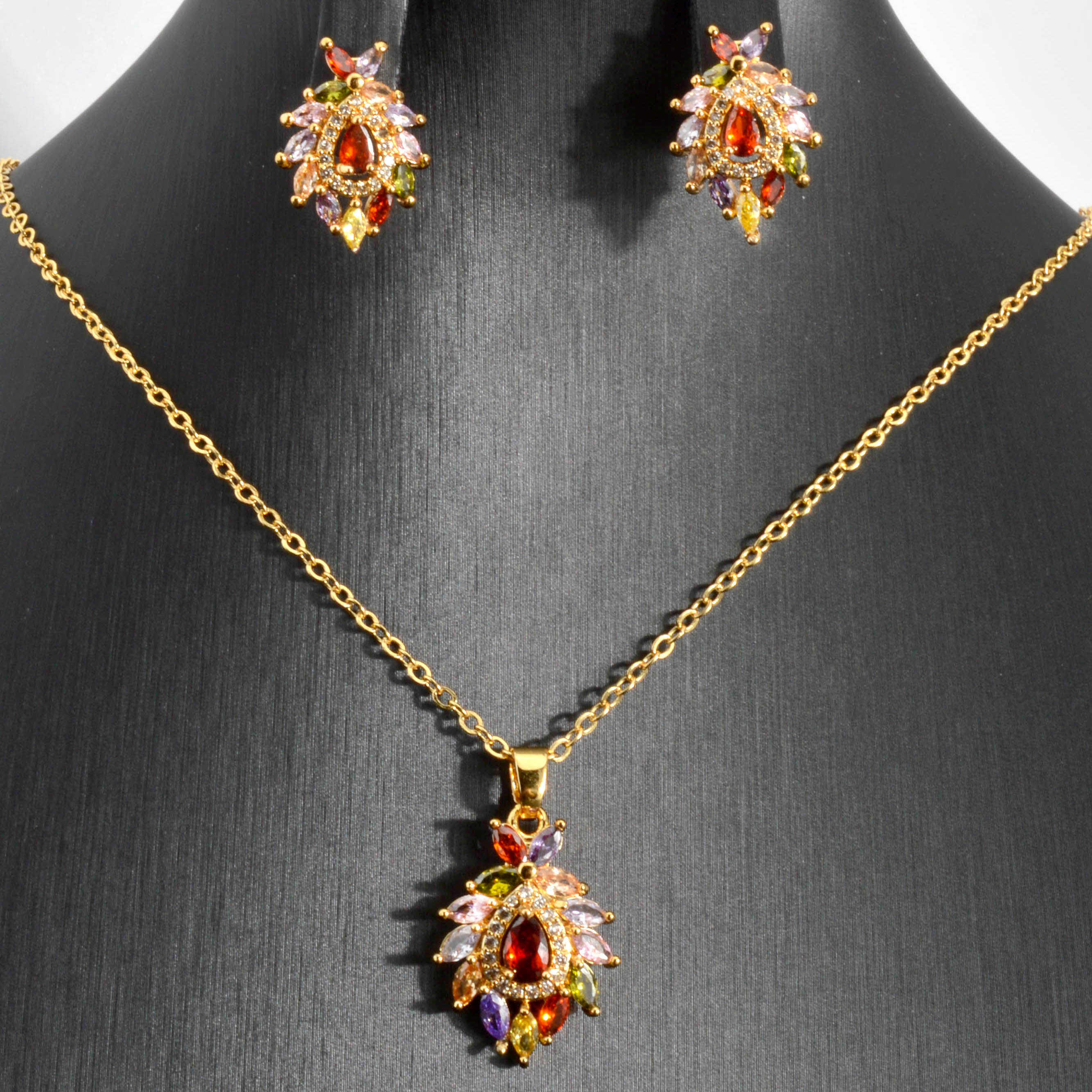 Colorful Flower Element Jewelry Set with Synthetic Zirconia