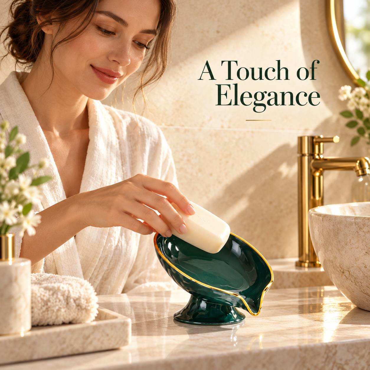 Golden-Edged Transparent Soap Dish with Slanted Drainage