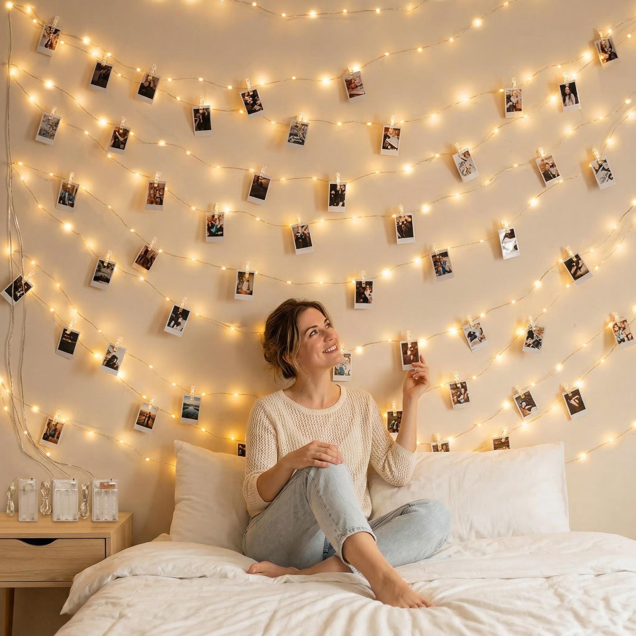 TEMU 60-pcs/set Photo Clip String Lights, 30-pcs Clips + 30-pcs Lights, Warm Color Fairy Lights, /118.11ft, Indoor Decorative Lights, Postcard Memory