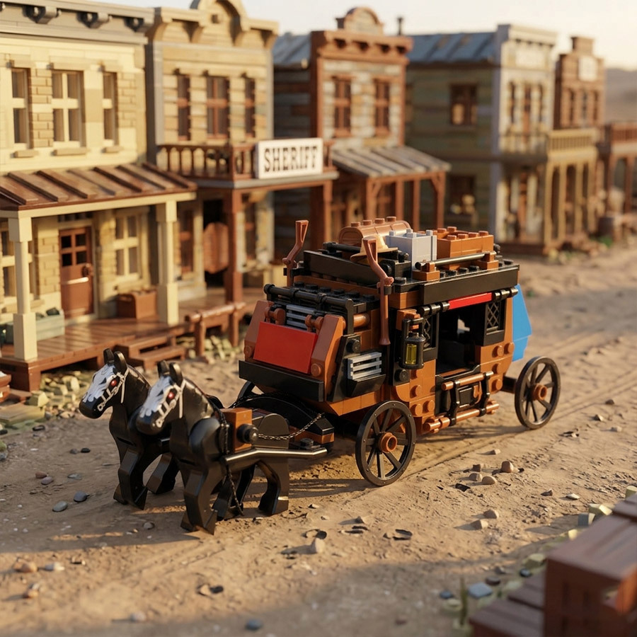 Western Cowboy Carriage Building Blocks Model