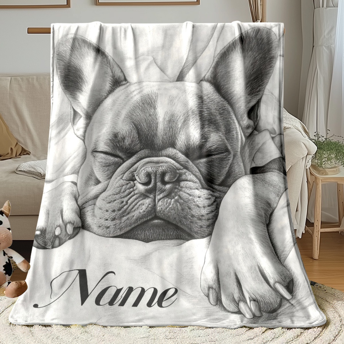 E-shop Niedliche Schwarz-Weiße Hunde Personalisierte Namensdecke - Leichte Wohnaccessoires Bettwäsche Decke Geeignet für Reisen Camping Wohnzimmer