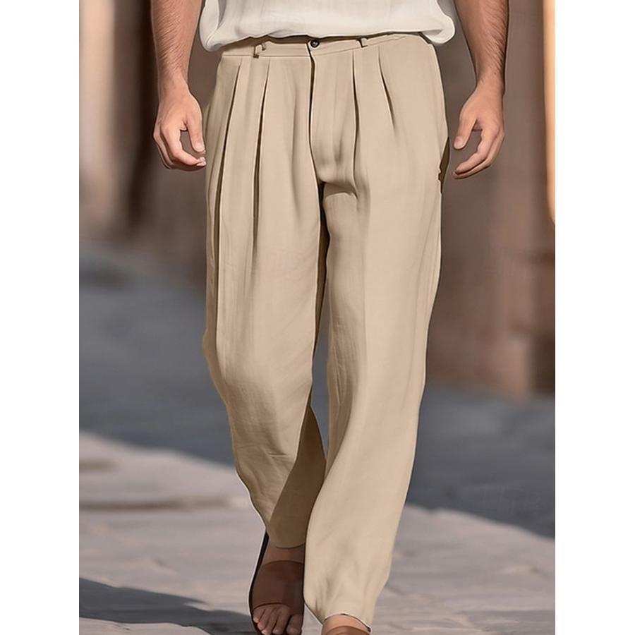 

Young Mens Wide Leg Pants Drawstring Pleated Front Long Pants Casual Beach Pants