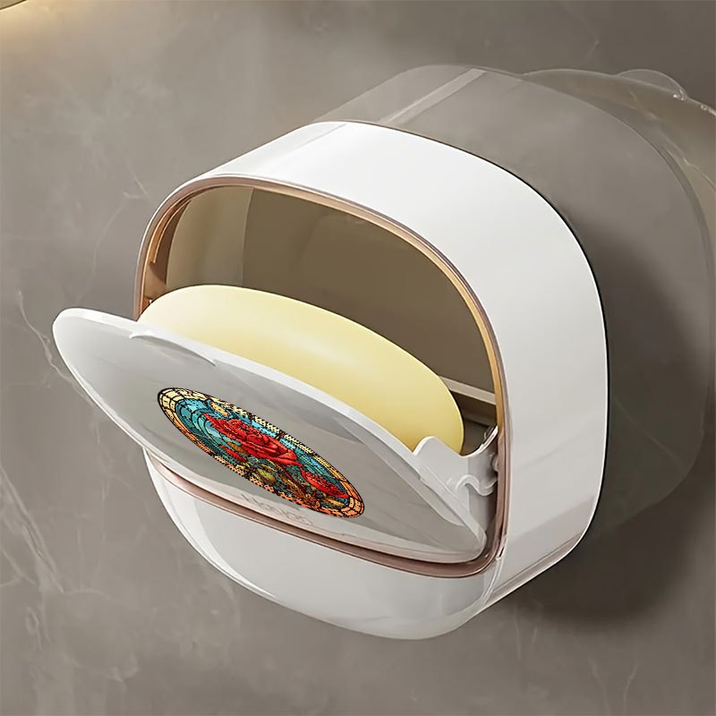 christmas 1pc rose window wall mounted soap holder non perforated soap box covered soap box household soap holder double layered soap storage rack with cover suitable for bathrooms halloween thanksgiving and christmas