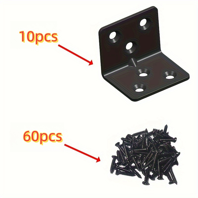 TEMU 70pcs Heavy-duty Black Stainless Steel L-shaped Corner Brackets With Adjustable Height - Waterproof, Pre-drilled For Easy , Industrial Hardware