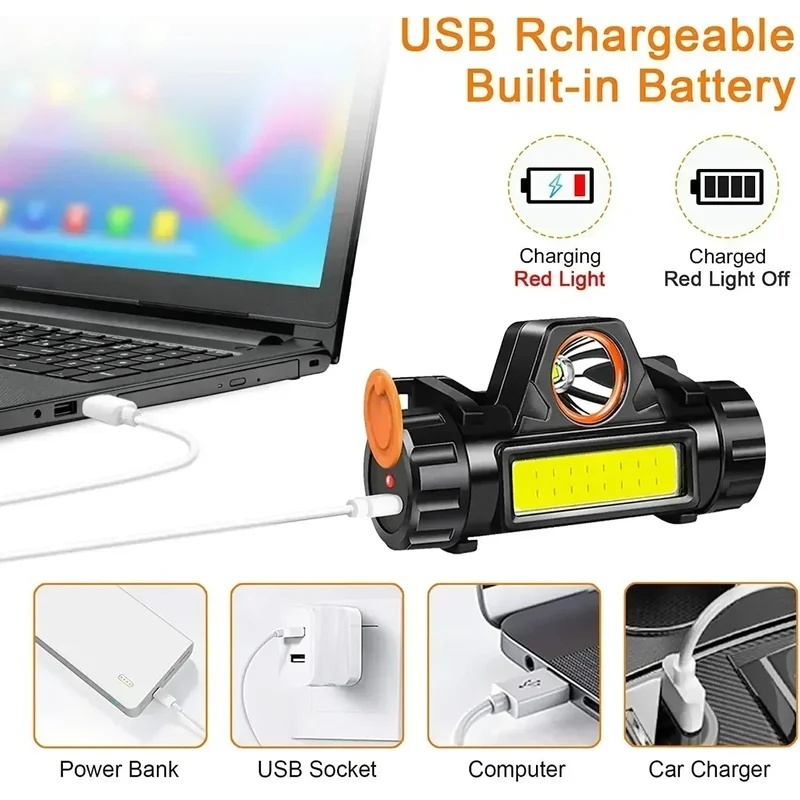 2pcs Ultra-Bright LED Headlights Rechargeable Flashlights