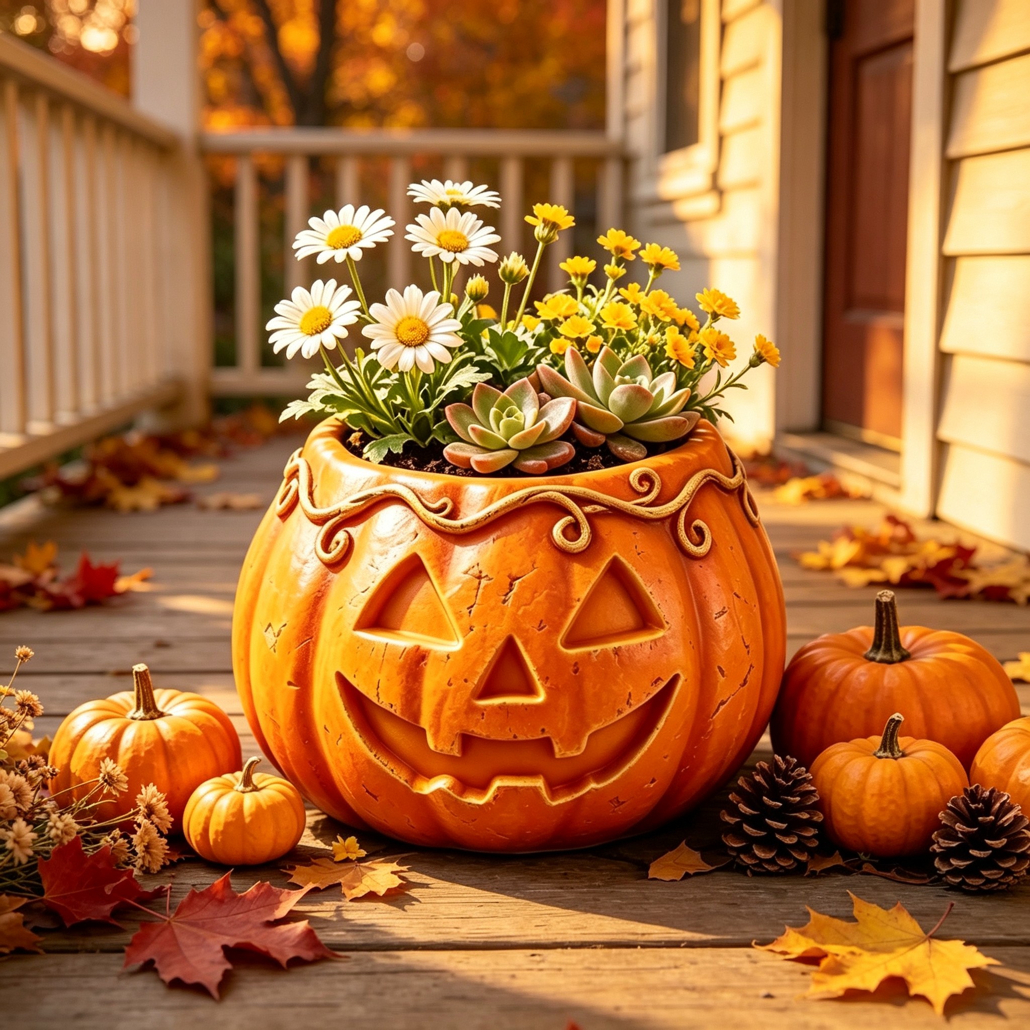 TEMU 1pc Halloween -o'-lantern Pumpkin Planter, Vintage Carved Pumpkin Face Succulent Pot, Autumn Home Garden Decor, Outdoor Courtyard Balcony Patio