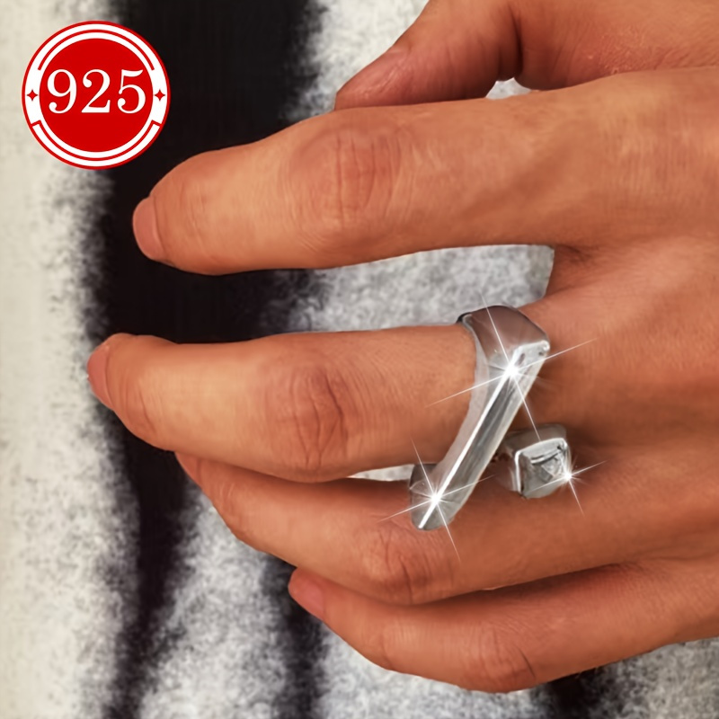 TEMU Bague Hypoallergénique en Argent Sterling S925 | Bague Géométrique Tissée pour Femmes avec Design , Luxe Léger Haute Mode, Convient aux Couples,