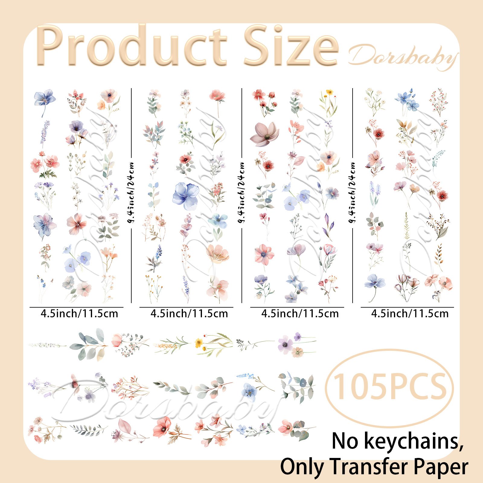 Image of 105 Sheets Watercolor Flower Style Uv Dtf Transfers, Decorative For Key Rings, Glass Bottles And Mirrors, Premium Finish For Home Office ( Only Transfer Paper)