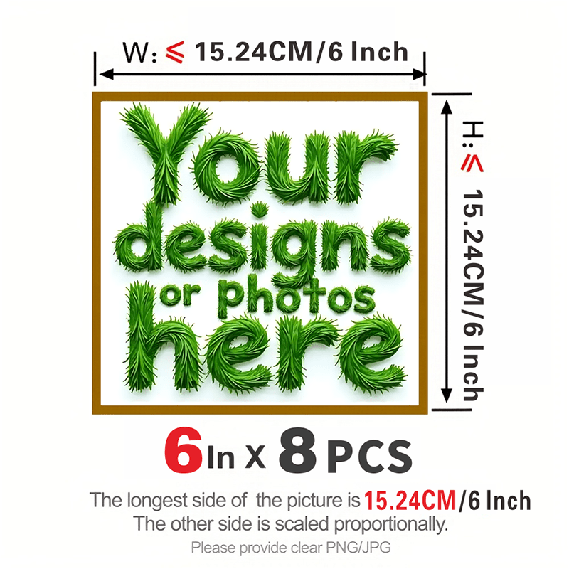 TEMU Set di 8 patch DTF per trasferimento termico da 1 pollice a 12 pollici, foto e design complessi personalizzati professionalmente. Adatti a tutti