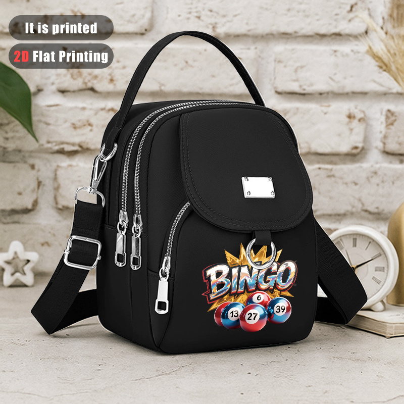 TEMU 1pc[2d Flat Printing]bingo Game 8 Pattern Travel Crossbody Bag Versatile Handbag Casual Fun Shoulder Bag Unisex Phone Bag For Daily Commuting