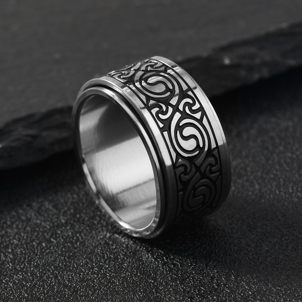 1 european and   stainless steel mens ring with non fading   cross texture rotatable ring Product details 2