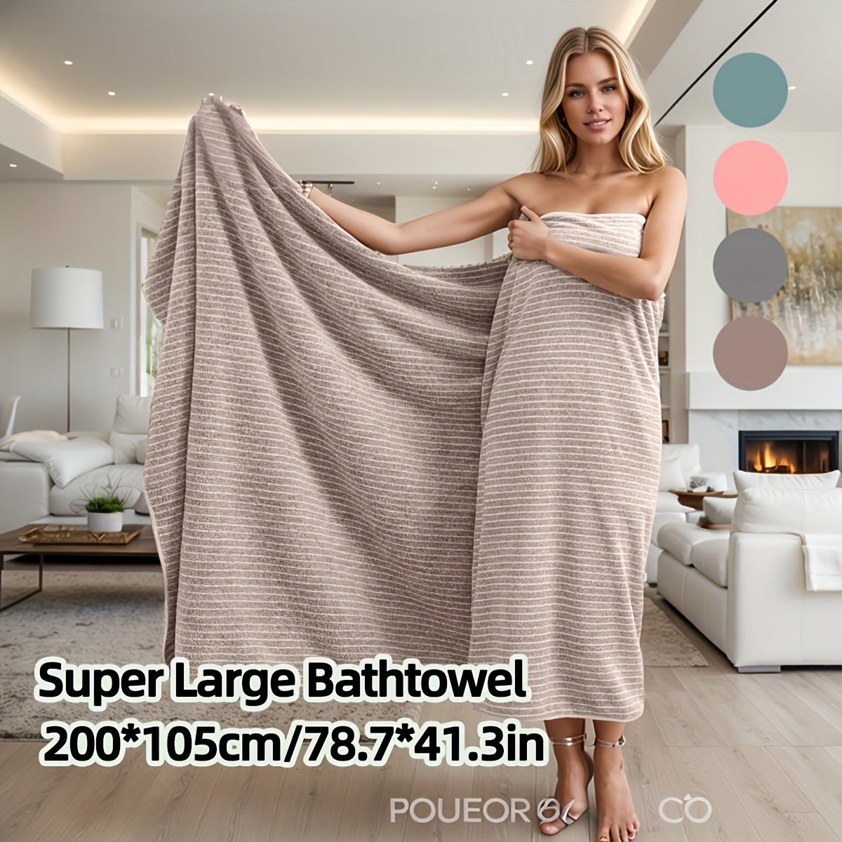 TEMU 1pc 200*105cm Oversized Luxury Bath Towel, Modern Striped Design, Super Absorbent, Soft, And Quick-drying, Suitable For Multiple : Home, Hotel,
