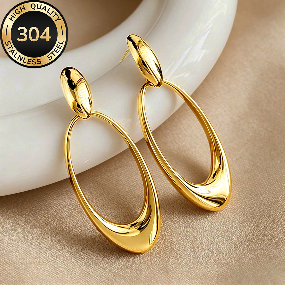 TEMU High-quality Stainless Steel Golden Earrings, Hypoallergenic, Fade-resistant, Simple And Elegant, Fashionable Women's Earrings For Daily Wear Or