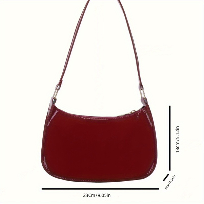 

Minimalist Solid Color Clutch Bag, Burgundy Zipper Closure Crossbody Shoulder Bag With Polyester And Fixed Shoulder Straps