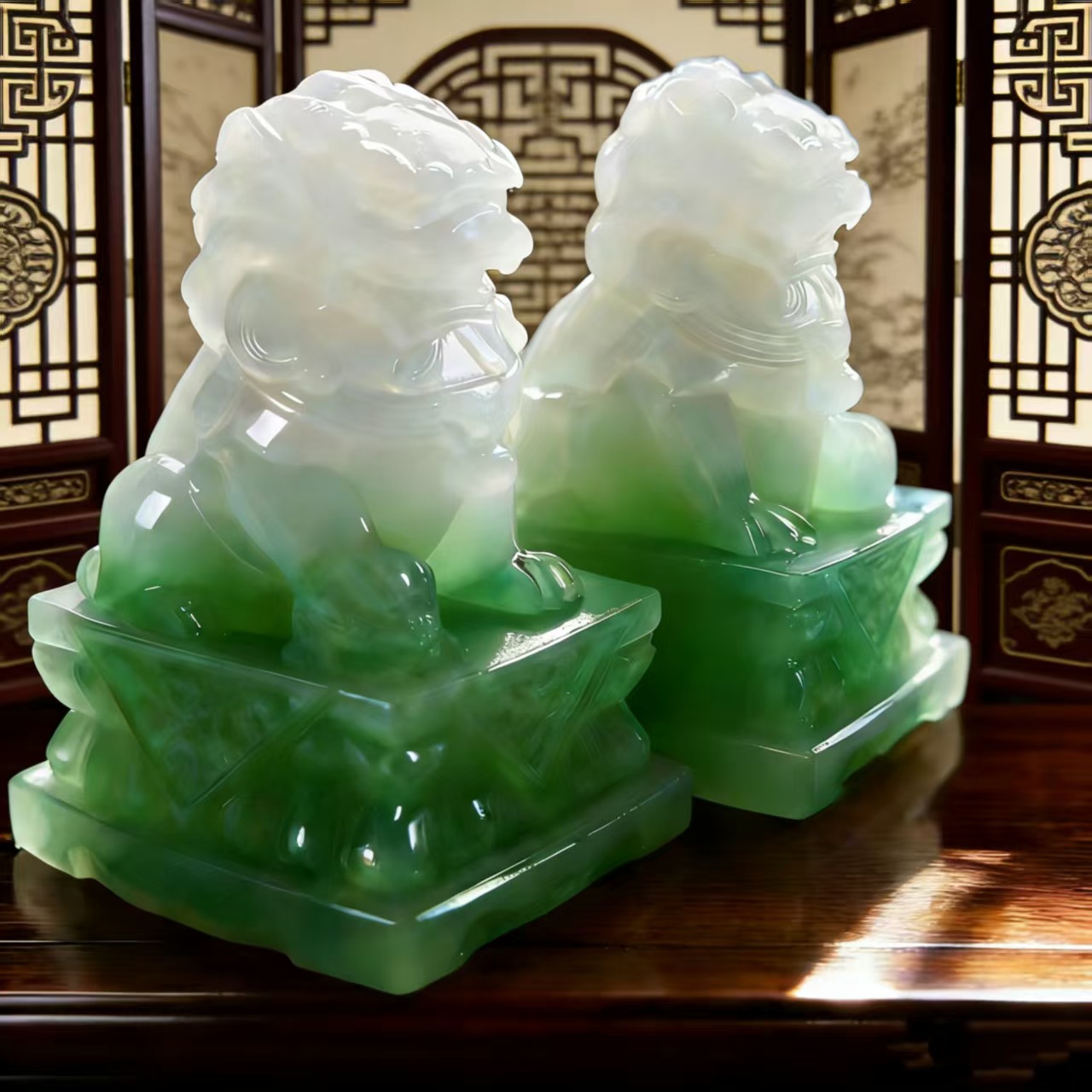 Image of 1 Pair Classic Teal Lion Desk Ornaments, Perfect For Attracting Wealth And , A Great Desktop Decoration. Ideal As Gift For , Suitable For Patio Or Garden Outdoor Decor, Made Of Resin