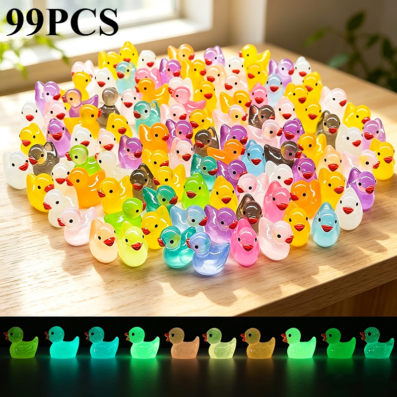 TEMU 57/99pcs Multicolor Mixed -dark Little Yellow Duck Mini Resin Figurines, No Santa Hat Colorful Micro Landscape Small Toys, Cream Glue Craft