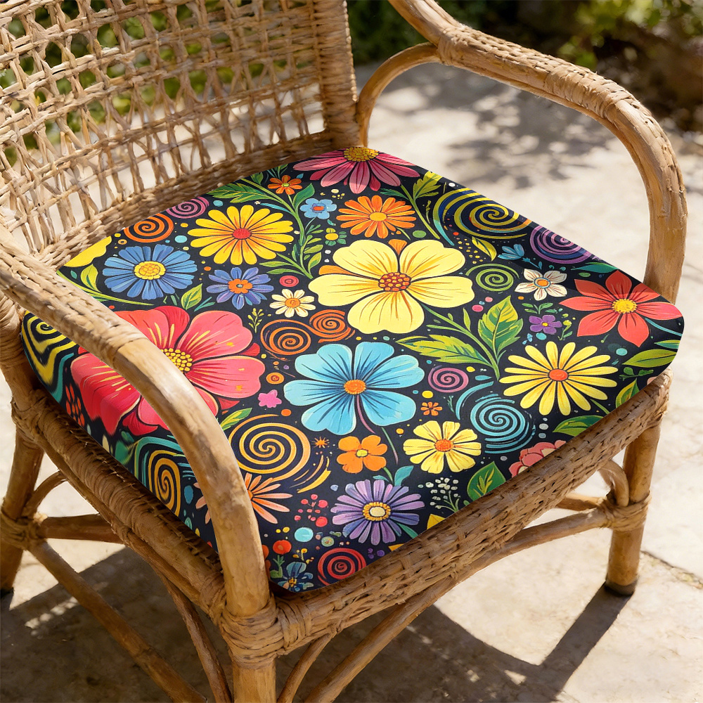 TEMU 1 coussin de siège de chaise de cour à motif graffiti de fleurs , coussins de siège d'intérieur et d'extérieur, coussins de , taille 19.7 X 17.7