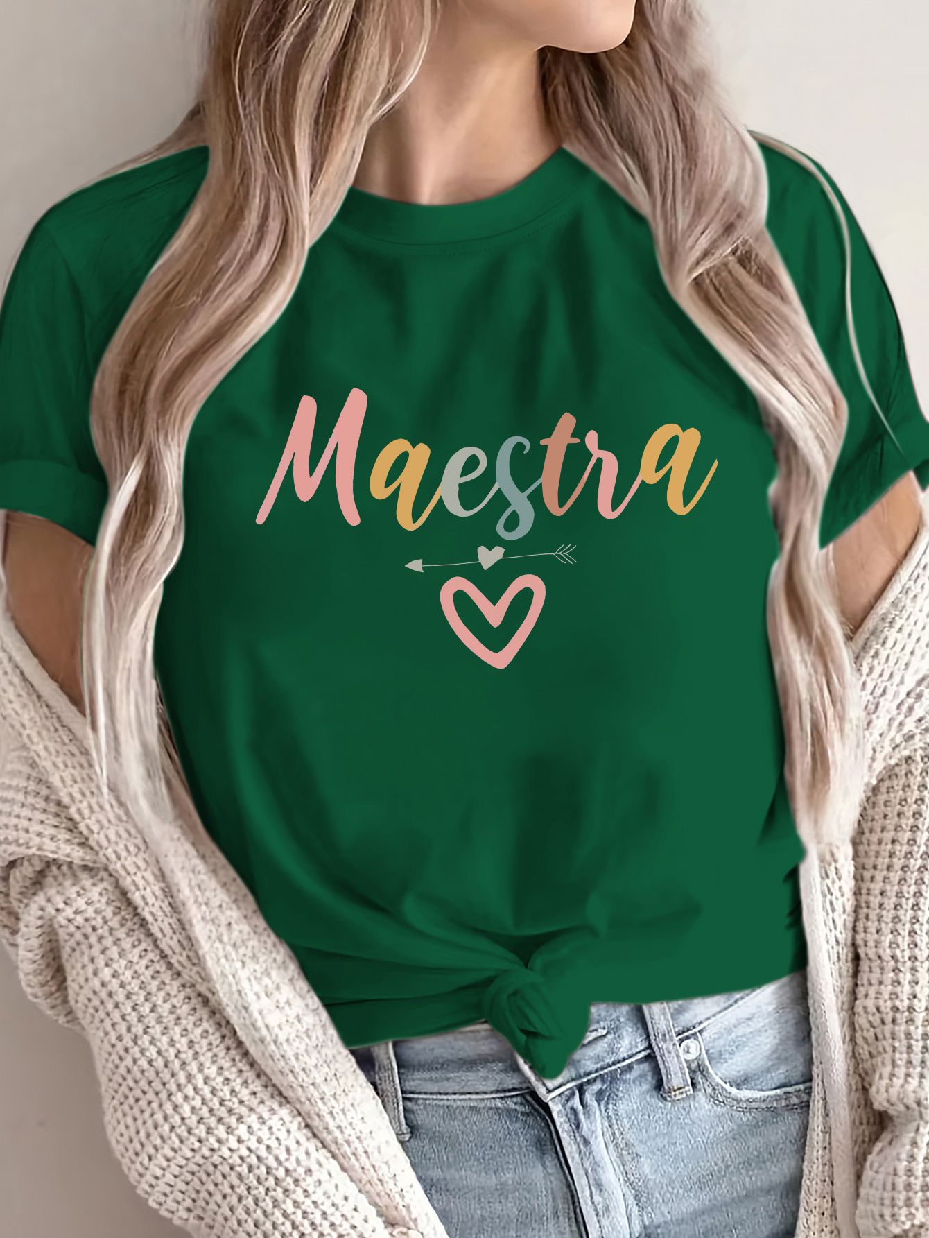 t-shirt   feminino   - t-shirt verde elegante com design de   e  , perfeito para professores, uso casual em   as  , poliéster, presente para professores | t-shirt elegante |   confortável, roupa de professor