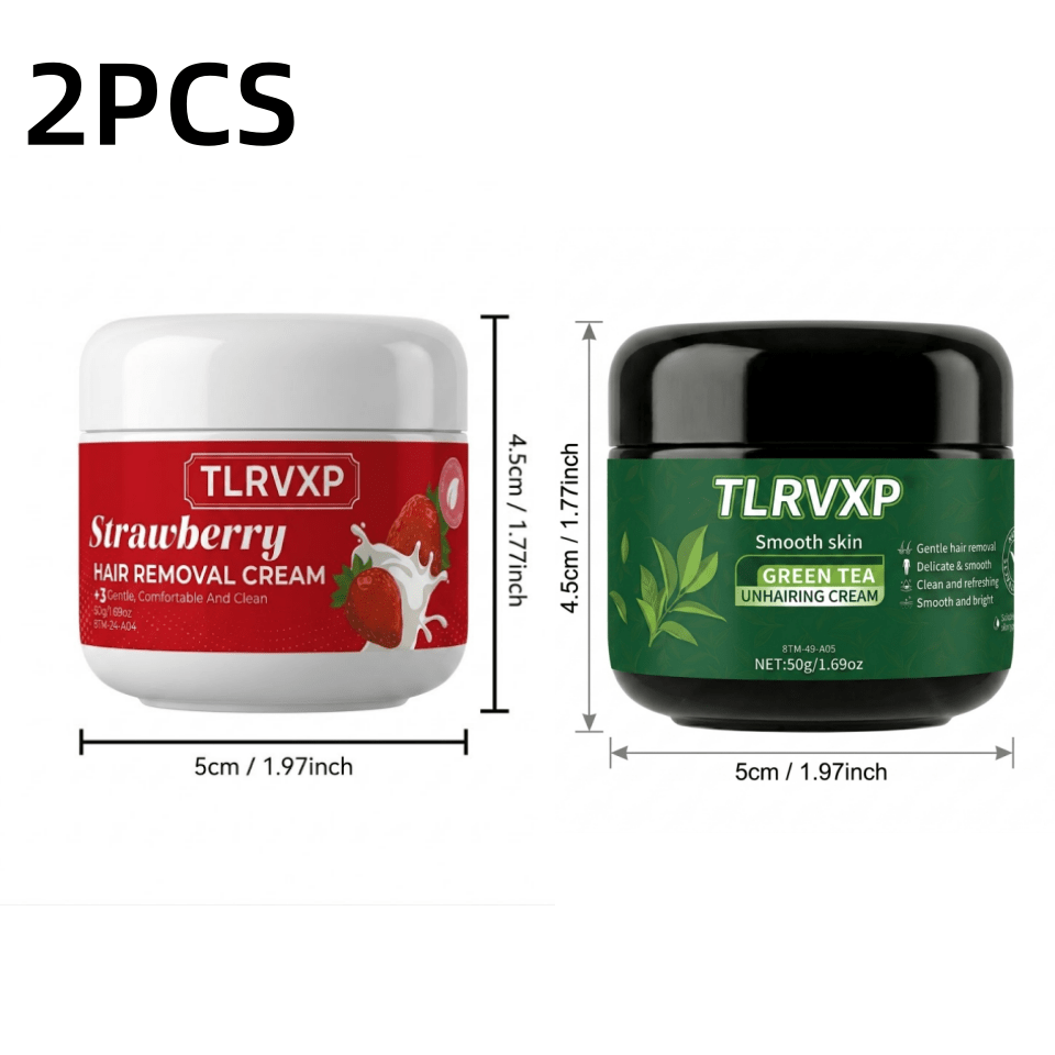 Image of 2pcs Tlrvxp Cream, Strawberry Infused Hair Removal Cream & Green Tea Unhairing Cream, Mild Non-irritating Depilatory Cream, Body Hair Remover For Underarm, Bikini Area, Legs & , Comfortable , 50g*2