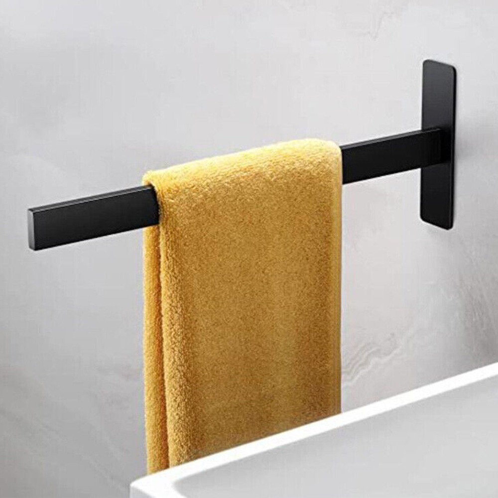 No Drill Black Towel Rail - 38cm Single Arm Self-adhesive Towel Bar, Matte Stainless Steel Wall-mounted Square Towel Holder For Bathroom And Kitchen - No Drilling Needed