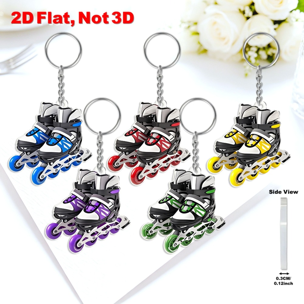 TEMU 2d Flat, 2-d , 5pcs Set Colorful Inline Skating Keychains, Sports-themed Roller Skate Key Rings, Home And Bag Accessories, Perfect Gift For