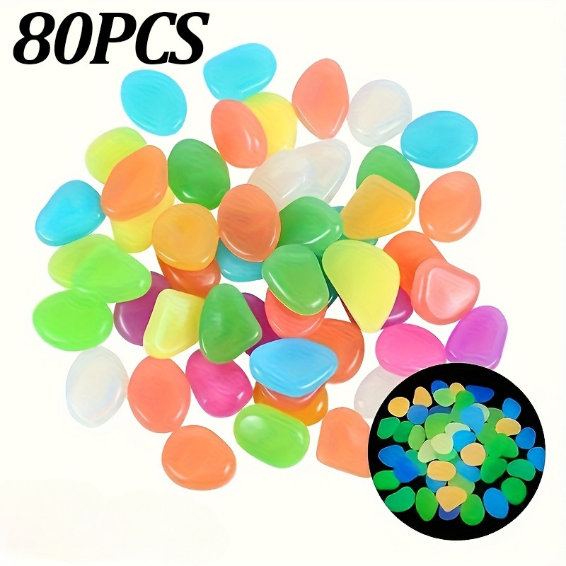 80pcs/0.088 Lbs -dark Stones, 1.5cm/0.591in Each, Need Sunlight To Glow, Random Colors - Ideal For Aquariums, , Halloween Decor, , Fish Tanks, Flower Pots, Garden