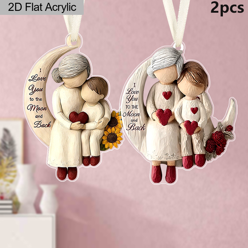TEMU 2D Plat - Ensemble de 2 Ornements Plats en Acrylique pour , avec un Design qui Dit 'Je T'aime de et .' Idéal pour la Décoration de , C'est un