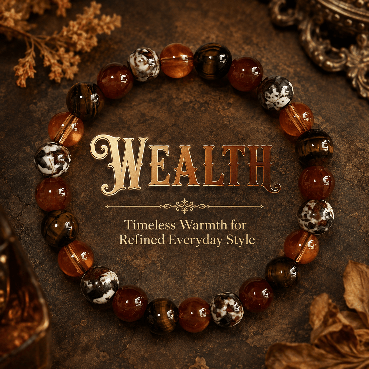 TEMU 1pc Wealth Beaded Bracelet, Handmade With Brown And White Turquoise, Eye, Brown Round Beads, And Tea-colored Round Beads, Symbolizing And .