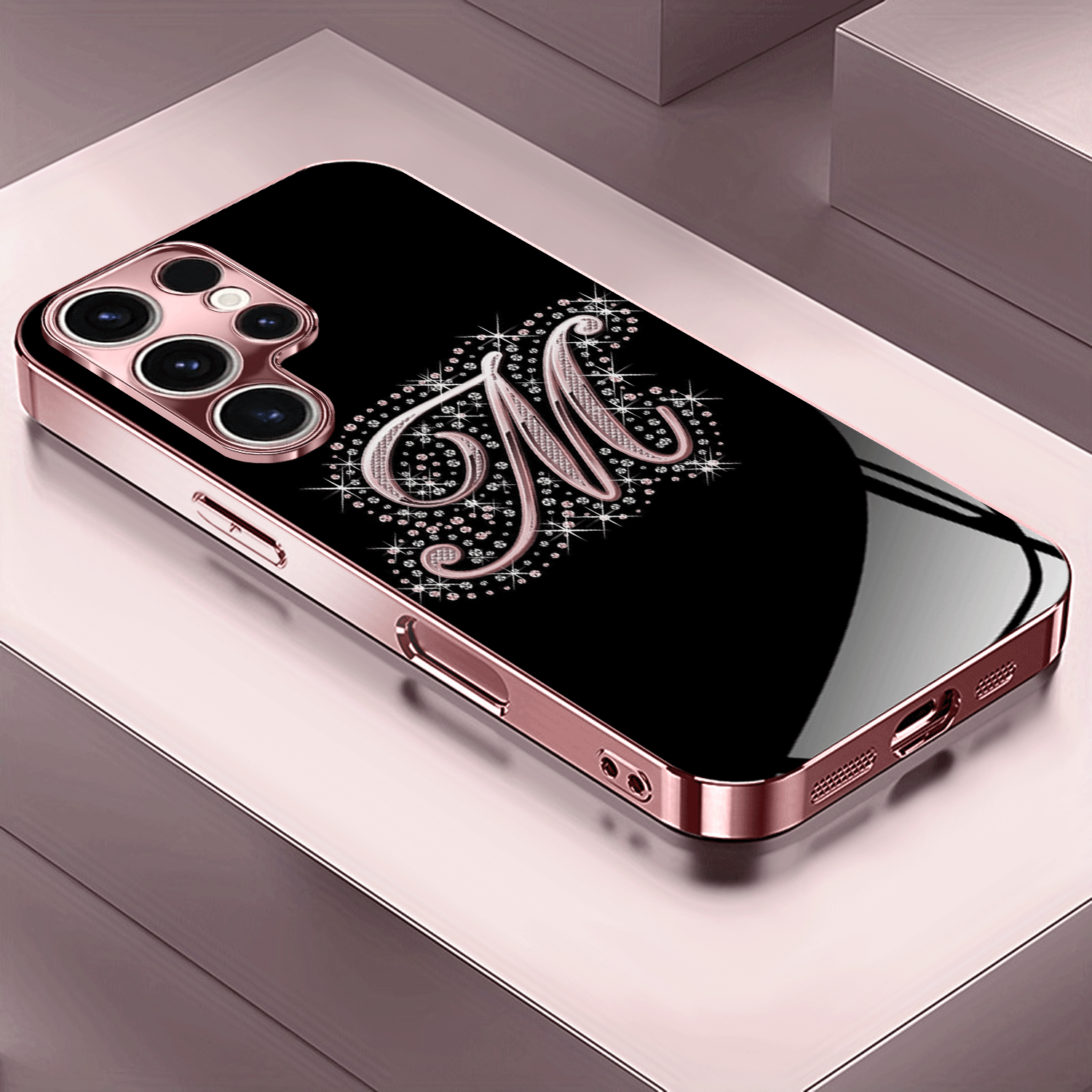 E-shop Handyhülle - Fortschrittliches Buchstaben M Muster Roségolden/Elektroplattierte Pinke Handyhülle für Samsung Galaxy A51/A52/A53