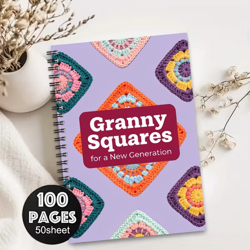 TEMU 1pc Crochet Granny Square And Colorful Knitted Pattern 2d Flat-printed Spiral-bound Notebook. Features A High-definition On The Cover, Premium