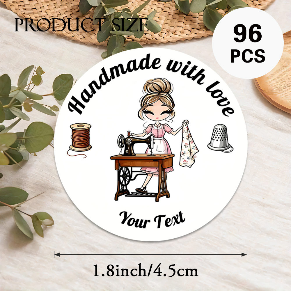TEMU Custom 48pcs, 96pcs Round Stickers, Customizable Text, And Sewing Machine , Suitable For Handmade Clothing Labeling, Gift Sealing, Craft