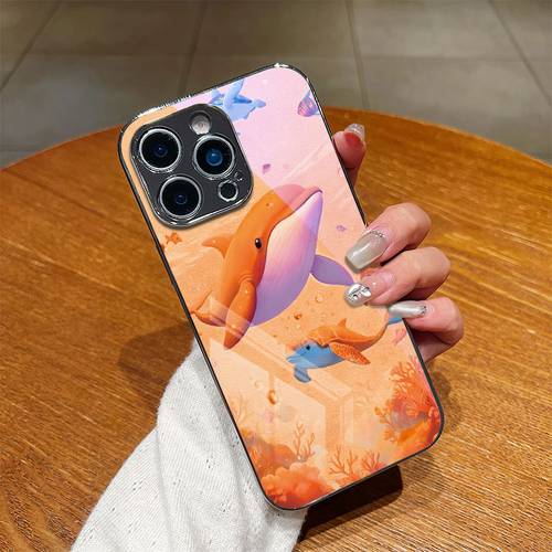 immagine dell'articolo custodia per telefono - elegante cover a tema creature marine per iphone 17 pro max, attraente per iphone 14 plus, antiurto per iphone 13, trendy per iphone 15, per iphone 16 pro, con cornice galvanizzata.