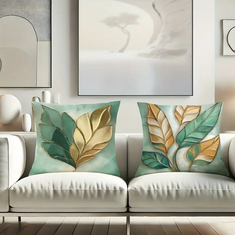 4pcs of green and printed zipper pillowcase double sided polyester printed pattern zipper closed home decoration living room bedroom and sofa home decoration not included in the pillow Product details 0