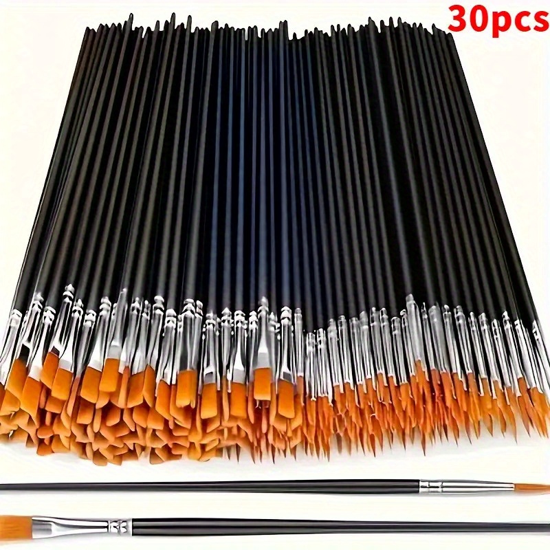 30pcs   brush set black nylon bristles suitable for acrylic oil watercolor and rock painting with flat and round   nylon paintbrush set   flat and round dual use brush heads