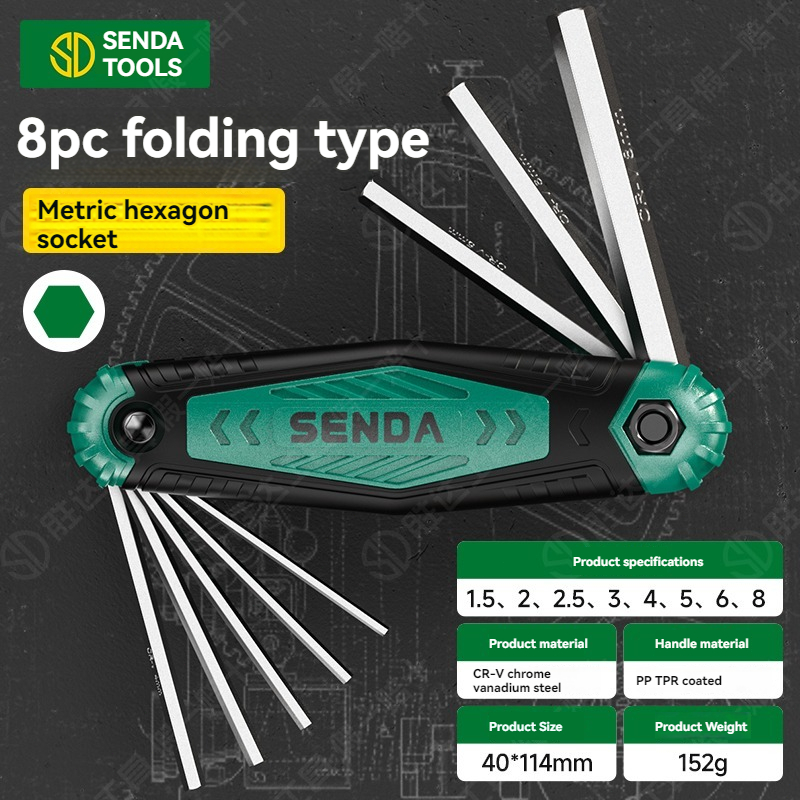TEMU Metric And Imperial Dual-use Hex Key Set Folding Portable Design -vanadium Hex Socket Heads With Key Hook Household Maintenance & Diy Manual