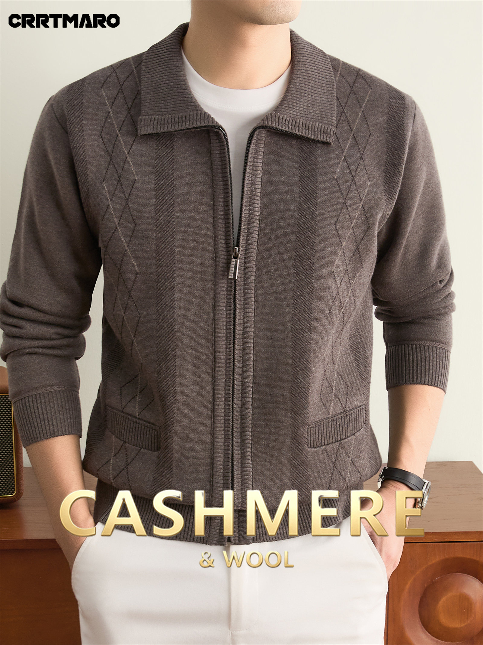 Cartmaro Autumn Winter Knit 3D Solid Color Lapel Sweater, Basic Knit Cardigan for Men, Fashionable Long-Sleeve Jacket GY