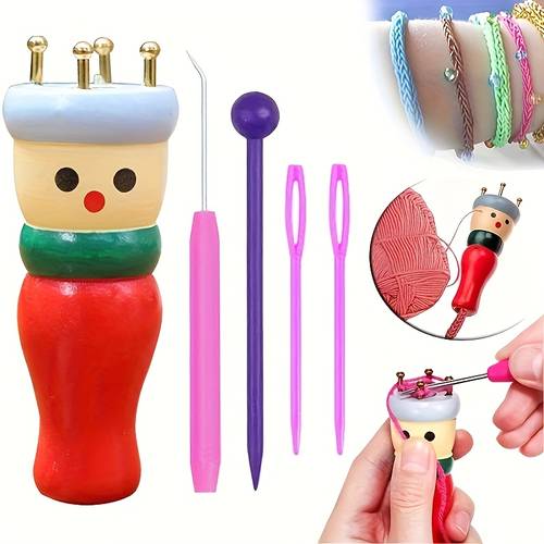 1set knitting kit wooden spool knitting set french homemade rope tie knitting tool crochet loom mini for beginners