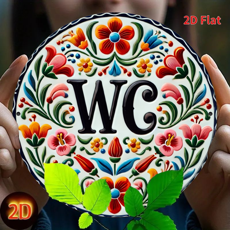 2d Flat Printing, Floral Wc Sign, Metal Sign Design, Suitable For Home, Office, Bedroom Decor, Coffee Shop Decor, Garage Decor, Etc. Holiday Gift, 20 * 20cm / 7.8 * 7.8in