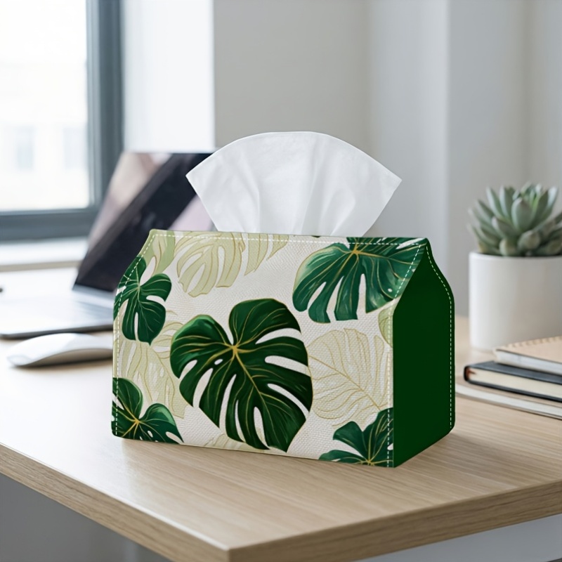 TEMU 1pc Modern Monstera Leaf Tissue Holder - Botanical Rectangular Tissue Box Suitable For Living Room, Bedroom, Kitchen Decor, Table Centerpiece,