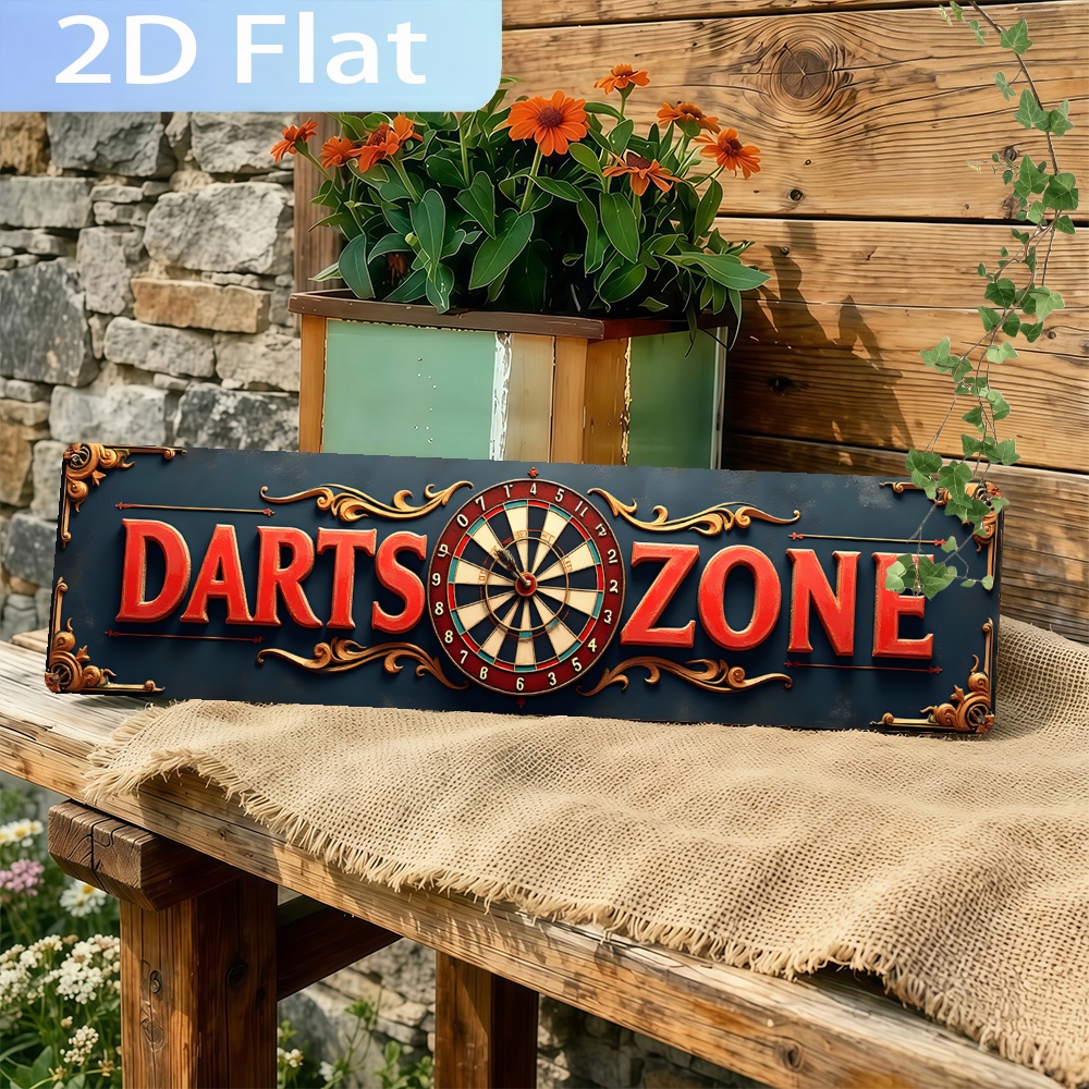 TEMU Cadeau toutes saisons, panneau de plat 2D rétro avec cible de fléchettes - 10 cm x 40 cm, art mural vintage, convient , , , , - Facile à