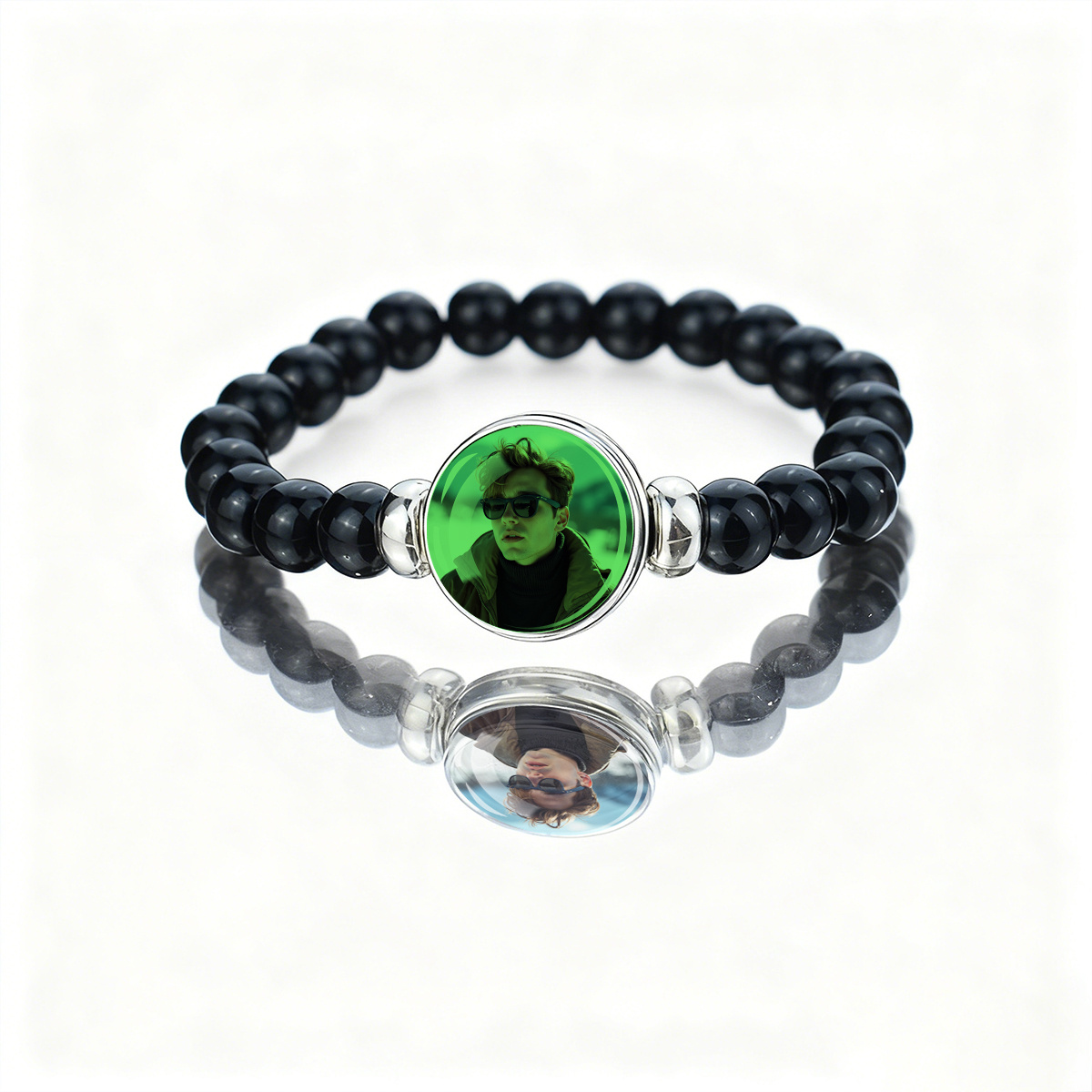 TEMU 1pc Luminous Customized Picture Detachable Button Glass Bead Bracelet Exquisite And Fashionable Custom Bracelet