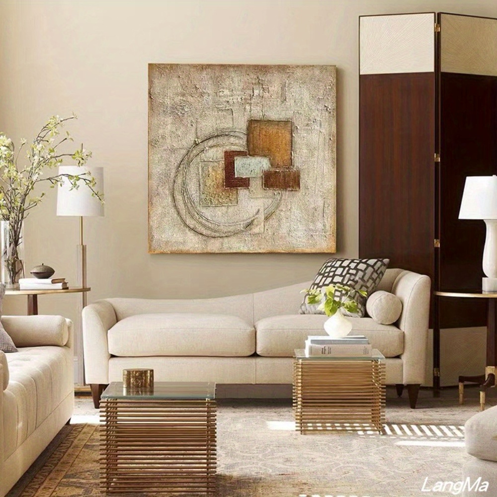 Hand-Painted Wabi-Sabi Zen Oil Painting - Modern Minimalist Abstract Wall Art, Hand-Painted Texture Square Picture Suitable for Living Room, Bedroom, Office Decor - Artwork for Interior Designers & Collectors