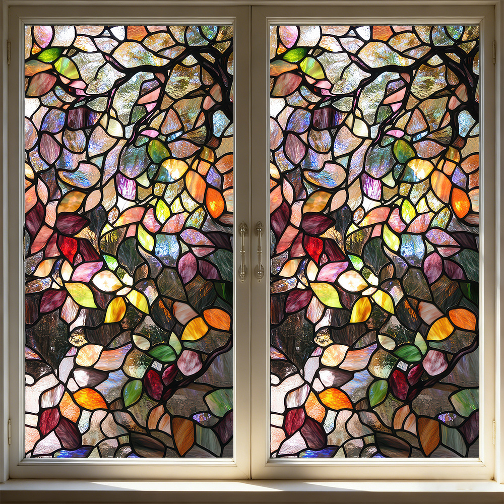 TEMU 2d Flat, Static Cling Glass Film No Glue Removable 45x100cm Stained Glass Window Film For Living Room Restaurant Window Renovation Decorative