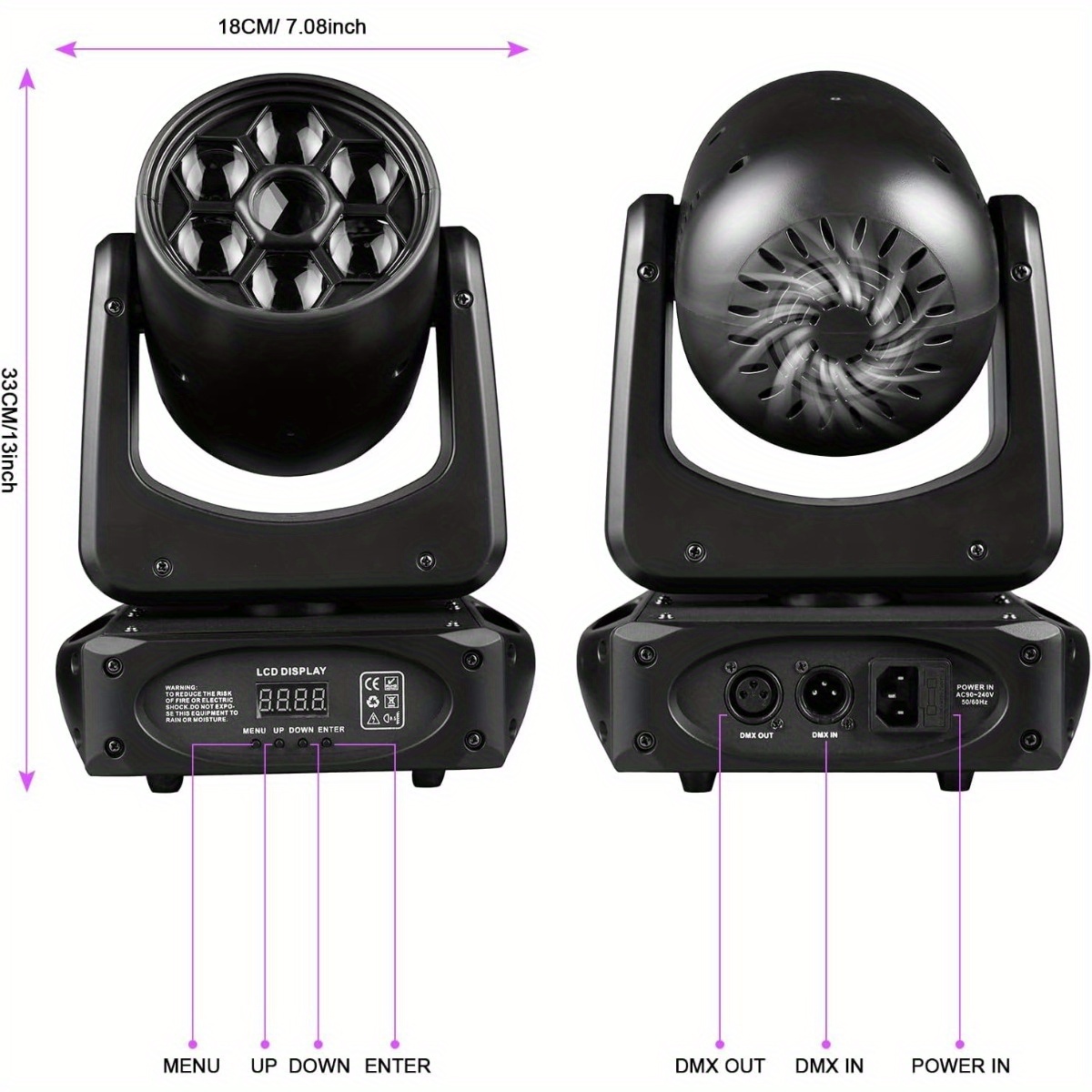 150W LED Rotating DJ Light with 8 Patterns, 8 Colors, 3 Prisms, Stage Lamp,   Rotating Bee Eye, 6×30W Flashing Light, Beam Light, Supports 15 Channels DMX-512 Control/Sound Control Suitable for Parties, Weddings, KTV, Christmas