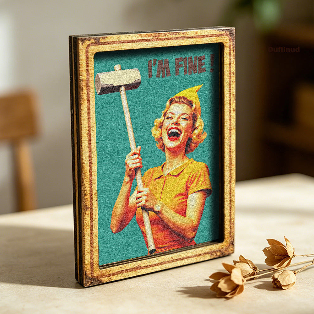 TEMU Vintage-style Wooden Fridge Magnet, Mini Decorative Plaque, Character Design In Orange Clothing With "" Text Element, Fridge Magnet, Home Wall