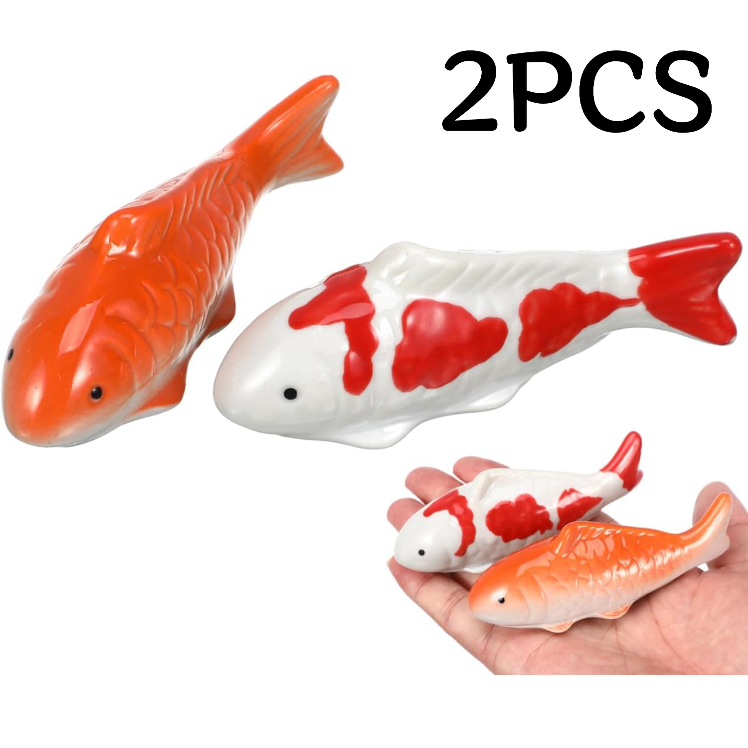 Set Of 2 Ceramic Floating Fish - Aquarium& Pond Decor: Realistic Fish Figurines For Fish Tank, Garden Pond, And Bathtub Decoration(orange)